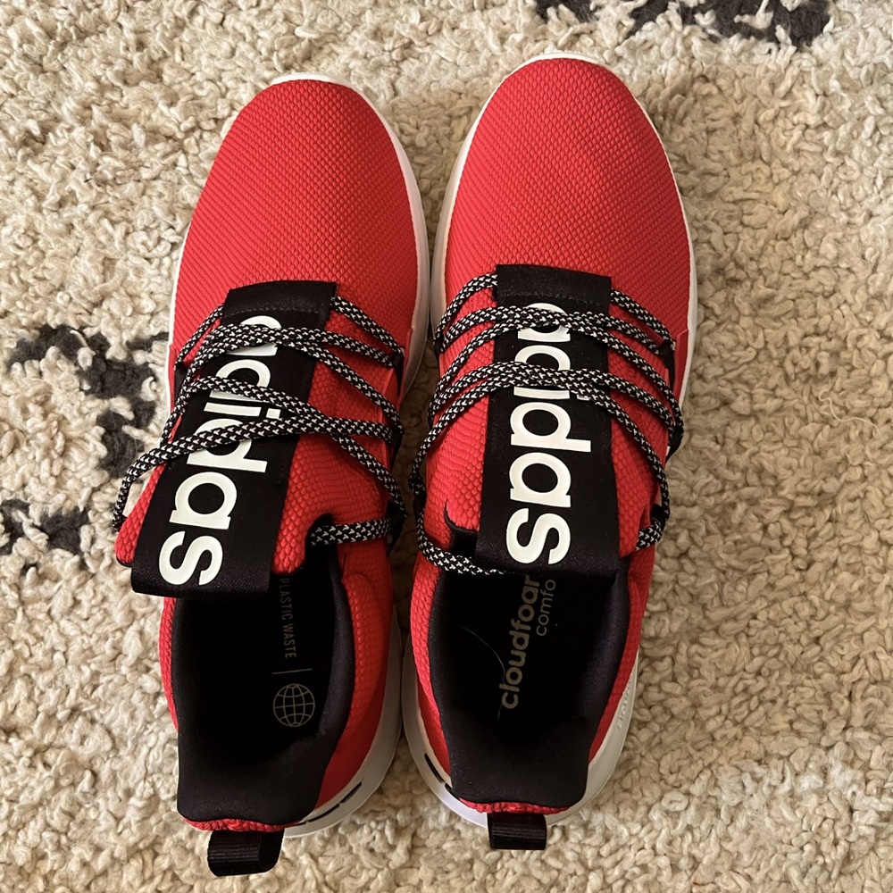 Red Adidas tennis comfort shows, no laces.  Size 12
